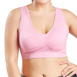 LOPILY Damen Sport BH Große Größen Unterwäsche Nahtloser Einfarbige Racerback BH Ultradünn Crop Top Weste Tank BH-Hemden für Yoga Fitness Training Unterhemden Bustiers für Mollige (Rosa,6XL) von LOPILY