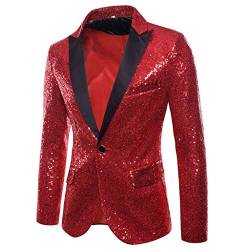 LOPILY Herren Sakko Glitzer Pailletten Anzugjacke Slim Fit Anzug Silvester Party Kleidung Herren Faschingskostüme Elegant Mantel Valentinstag Blazer Geschenk Herren Outerwear (Rot, L) von LOPILY