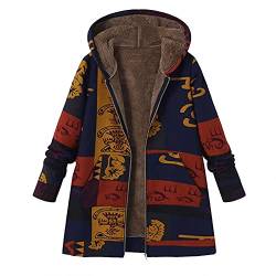 LOPILY Jacke Damen Boho Bunt Mantel mit Innenfleece Winterjacke Damen Warm Lang Bunt Hippie Blumendruck Übergangsjacke mit Reißverschluss Fleece Kapuzenjacke Große Größen Vintage Parka von LOPILY