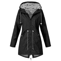 LOPILY Jacke Damen Regenjacke Damen wasserdichte Wintdjacke Atmungsaktiv Winddicht Winterjacke Solide Skijacke Damen Wanderjacke Parka Damen Herbst Kurze Parka Damen Flauschige (Schwarz, 44) von LOPILY