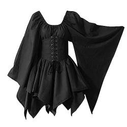 LOPILY Kostüme Damen Mittelalter Spitze Kleider Damen Halloween Kostüm Damen Gothic Langer Umhang Vintage Cosplay Kleider Kanerval Lolita Damen Retro Fashingskostümee (XC-Black, L) von LOPILY