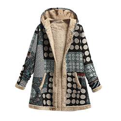 LOPILY Mantel Damen Übergröße Umstand Winterjacke Oversize mit Innenfleece Extra Warm Gefütterte Übergangsjacke Gepunkter Stoffmantel Retro Strickjacke für Schwangere Kunst Fellkapuze Winterjacke (46) von LOPILY