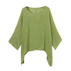 LOPILY Oversize Leinen Oberteile Damen Große Größen Asymmetrische Bluse Federmausärmel Tunika Urlaub Unregelmäßige Saum Shirts Langarmshirts Herbst Lose Lässige Bluse Gr.56 54 52 (Grün, 52) von LOPILY