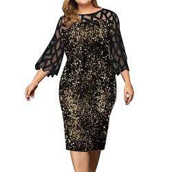 LOPILY Spitzenkleid Damen Große Größen Elegant Abendkleid für Mollige mit Blumendruck Zweilagig Cocktailkleider Kleid für Brautmutter Übergröße Edel Midikleid Plus Size Frauenkleid von LOPILY