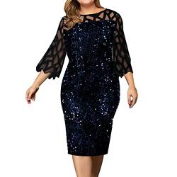 LOPILY Spitzenkleid Damen Große Größen Elegant Abendkleid für Mollige mit Blumendruck Zweilagig Cocktailkleider Kleid für Brautmutter Übergröße Edel Midikleid Plus Size Frauenkleid von LOPILY