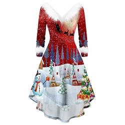 Weihnachtskleid Damen mit Plüsch Kragen Elegant Abendkleider Weihnachtskostüme Damen für Weihnachtsfeier Swing Plisseekleid Knielang A-Linie Cocktailkleid für Silvester Karneval von LOPILY