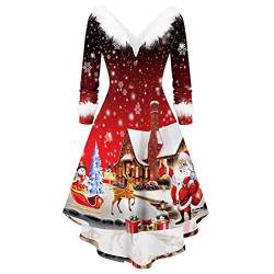Weihnachtskleid Damen mit Plüsch Kragen Elegant Abendkleider Weihnachtskostüme Damen für Weihnachtsfeier Swing Plisseekleid Knielang A-Linie Cocktailkleid für Silvester Karneval von LOPILY