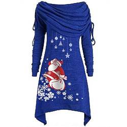 Weihnachtspullover Damen Rollkragenpullover mit Weihnachtsmann Santa Claus Motiv Asymmetrisch Weihnachtspullis Große Größen Roter Weihnachten Wasserfallshirts Übergröße Locker von LOPILY