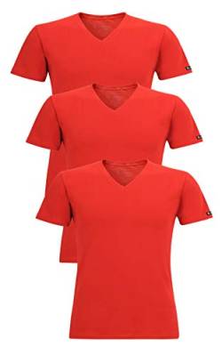 LORD 3er Pack Herren T-Shirt V-Neck, Unterhemd V-Ausschnitt, Baumwolle und Elastan, Slimfit M rot von LORD