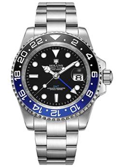 LOREO GMT Automatikuhr für Herren, Keramik-Lünette, luxuriös, Saphir, wasserdicht, Edelstahl, leuchtende Business-Armbanduhr, schwarzblau, Automatikuhr von LOREO