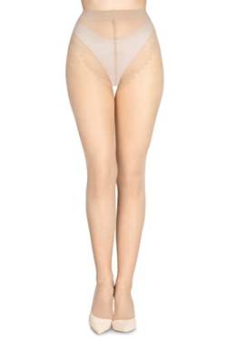LORES Damen Sensual Bikini Strumpfhose Transparent Hohe Taille Büro-Strumpfhose 40 Denier, Natürliche Gr. L von LORES