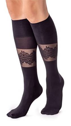 LORES Damen-Socken, durchscheinend, kniehoch, modisch, weich, lustig, lang, Constanza Nero, One size von LORES