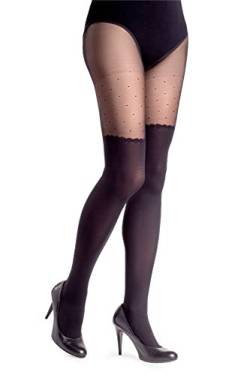 LORES Damen Strümpfe Stil Halterlose Strumpfhose Hohe Socken Imitation Gemustert Overknee Strumpfhose 20-60 DEN, Genova Nero, M/L von LORES