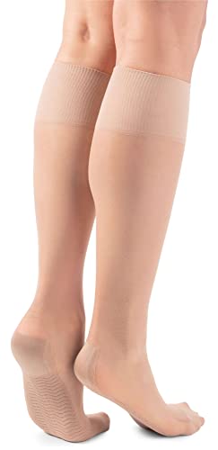 LORES Pop Socks Damen Kniestrümpfe atmungsaktiv mit Massagesohle druckfrei 20 DEN ein Paar, Cipria, One size von LORES