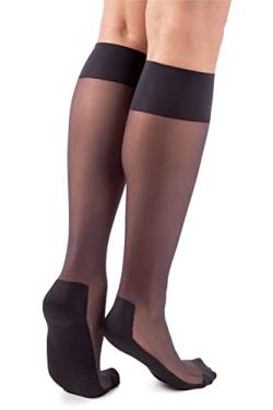 LORES Pop Socks Damen Kniestrümpfe atmungsaktiv mit Massagesohle druckfrei 20 DEN ein Paar, schwarz, One size von LORES