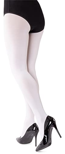 LORES Satin Damen Strumpfhose 100 DEN Dicker Glänzender Look Schlichter Glanz Blickdichte Vollstrümpfe Druckfreie Lucido, Bianco L von LORES