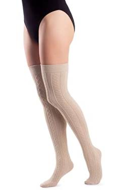 LORES Warme gemusterte Oberschenkelhohe Overknee-Socken Beinstulpen dicke kniehohe Strümpfe, hellbeige, One size von LORES