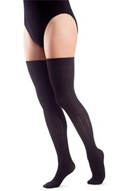 LORES Warme gemusterte Oberschenkelhohe Overknee-Socken Beinstulpen dicke kniehohe Strümpfe, schwarz, One size von LORES