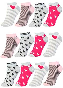 LOREZA ® 12 Paar Kinder Mädchen Baumwolle Sneakersocken (29-32, K-02) von LOREZA