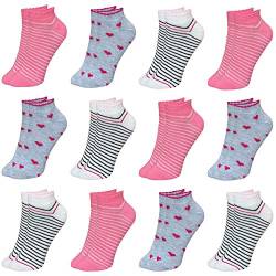 LOREZA ® 12 Paar Kinder Mädchen Baumwolle Socken Kindersocken Sneaker (29-32, Modell 3) von LOREZA