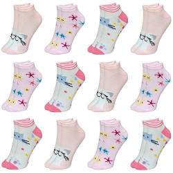 LOREZA ® 12 Paar Kinder Mädchen Baumwolle Socken Kindersocken Sneaker (33-36, Modell 4) von LOREZA