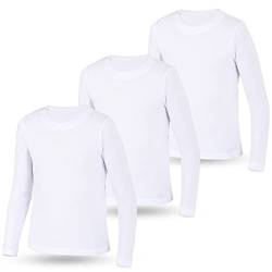 LOREZA ® 3er Pack Kinder Jungen Mädchen Uni Langarm Langarmshirt Unterhemden (140-146 (10-11Jahre), Weiss) von LOREZA