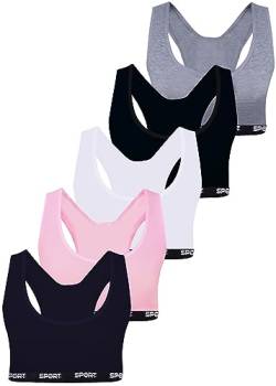 LOREZA ® 5 Mädchen Bustier aus Baumwolle X-Rücken Sport BH (140-146, Modell 2-5 STÜCK) von LOREZA