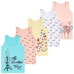 LOREZA ® 5 Stück Mädchen Baumwolle Unterhemden Tank Top - 128-134 (8-9 Jahre) - Modell 7 von LOREZA