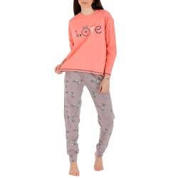 LOREZA ® Damen Pyjama Baumwolle Set Schlafanzug aus Baumwolle Langarm - L - Modell 2 Lachs von LOREZA