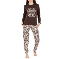 LOREZA ® Damen Pyjama Baumwolle Set Schlafanzug aus Baumwolle Langarm - L - Modell 3 Braun von LOREZA