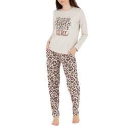 LOREZA ® Damen Pyjama Baumwolle Set Schlafanzug aus Baumwolle Langarm - L - Modell 3 Stone von LOREZA