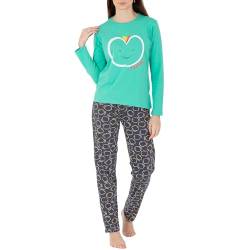 LOREZA ® Damen Pyjama Baumwolle Set Schlafanzug aus Baumwolle Langarm - L - Modell 4 Türkis von LOREZA