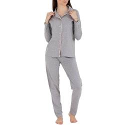 LOREZA ® Damen Pyjama Baumwolle Set Schlafanzug aus Baumwolle Langarm - L - Modell 5 von LOREZA