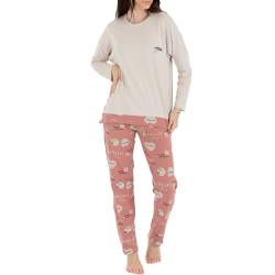 LOREZA ® Damen Pyjama Baumwolle Set Schlafanzug aus Baumwolle Langarm - M - Modell 1 Stone von LOREZA