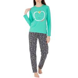 LOREZA ® Damen Pyjama Baumwolle Set Schlafanzug aus Baumwolle Langarm - M - Modell 4 Türkis von LOREZA