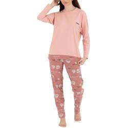 LOREZA ® Damen Pyjama Baumwolle Set Schlafanzug aus Baumwolle Langarm - XL - Modell 1 Lachs von LOREZA