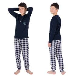 LOREZA ® Jungen Pyjama Baumwolle Set Zweiteiliger Schlafanzug (116-122 (6-7 Jahre), Blau) von LOREZA