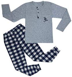 LOREZA ® Jungen Pyjama Baumwolle Set Zweiteiliger Schlafanzug (140-146 (10-11 Jahre), Grau) von LOREZA