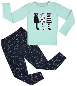 LOREZA ® Mädchen Kinder Pyjama Baumwolle Set Zweiteiliger Schlafanzug (104-110 (4-5 Jahre), Modell 1 Türkis) von LOREZA