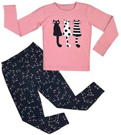 LOREZA ® Mädchen Kinder Pyjama Baumwolle Set Zweiteiliger Schlafanzug (116-122 (6-7 Jahre), Modell 1 Rosa) von LOREZA