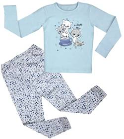 LOREZA ® Mädchen Kinder Pyjama Baumwolle Set Zweiteiliger Schlafanzug (116-122 (6-7 Jahre), Modell 2 Hellblau) von LOREZA