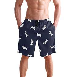 LORONA Herren Dackelmuster Navy Leggings Boardshorts Schnelltrocknende Badehose Strandbadebekleidung von LORONA