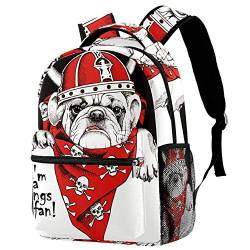 Lorvies Französische Bulldogge im Wikinger-Helm und Halstuch mit Totenkopf-Aufdruck, lässiger Rucksack, Schulterrucksack, Büchertasche für Schule, Studenten, Reisetaschen von LORVIES