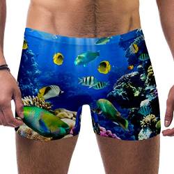 Lorvies Herren Badehose mit tropischen Fischen auf Korallenriff, kurz, quadratische Beine, schnell trocknend, Größe S Gr. XXL, multi von LORVIES