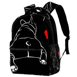 Lorvies Rucksack, Motiv: Französische Bulldogge, Tiere, Liebe, rotes Herz, lässiger Rucksack, Schulterrucksack, Büchertasche für Schule, Studenten, Reisetaschen von LORVIES