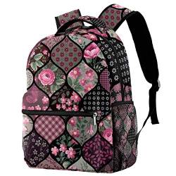 Lorvies Rucksack mit Rosenmuster, Patchwork-Muster, lässiger Rucksack, Schulterrucksack, Büchertasche für Schule, Studenten, Reisetaschen von LORVIES