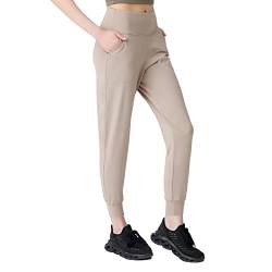 LOS OJOS Jogginghose Damen - Jogger für Frauen - Sweatpants mit hoher Taille und Taschen, Beige, M von LOS OJOS