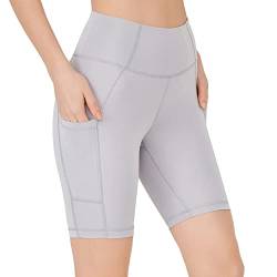 LOS OJOS Radlerhose Damen - Laufhosen kurz für mit Taschen - hoch taillierte Biker - Yoga- und Laufshorts, Biker Shades, Grau von LOS OJOS