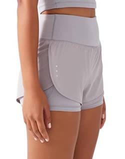 LOS OJOS Sport Shorts Damen - 2 in 1 Workout Shorts - Yoga Shorts für Frauen mit Taschen für Yoga, Laufen und Training, Grau, XL von LOS OJOS