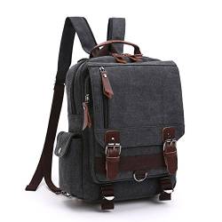 LOSMILE Vintage Rucksack Herren Damen Backpack Canvas Daypacks Rucksäcke herrentasche segeltuchtasche Messenger Bag für Arbeit und Schule. (Schwarz) von LOSMILE